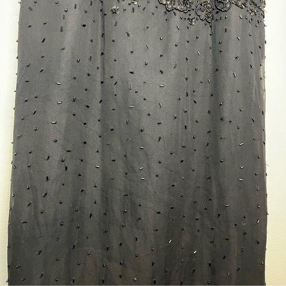 Vtg Paradise Beaded Silk Maxi Dress Sleeveless Black Split Side Sz S Embroidered - Picture 7 of 16
